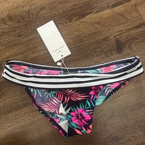 Pink and Green Floral Bikini with Striped Waistband